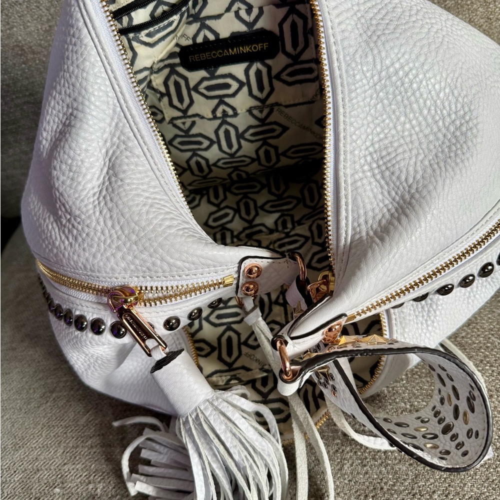 Rebecca Minkoff White Leather Hobo Bag with Fringe - Picture 3 of 4